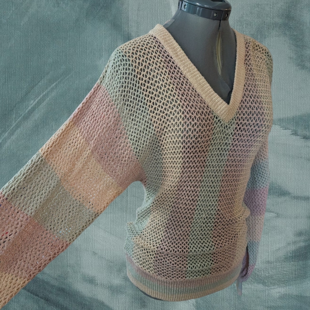 70s Vintage Bobbie Brooks Pastel Mesh Silk Acrylic Knit Women's Sweater